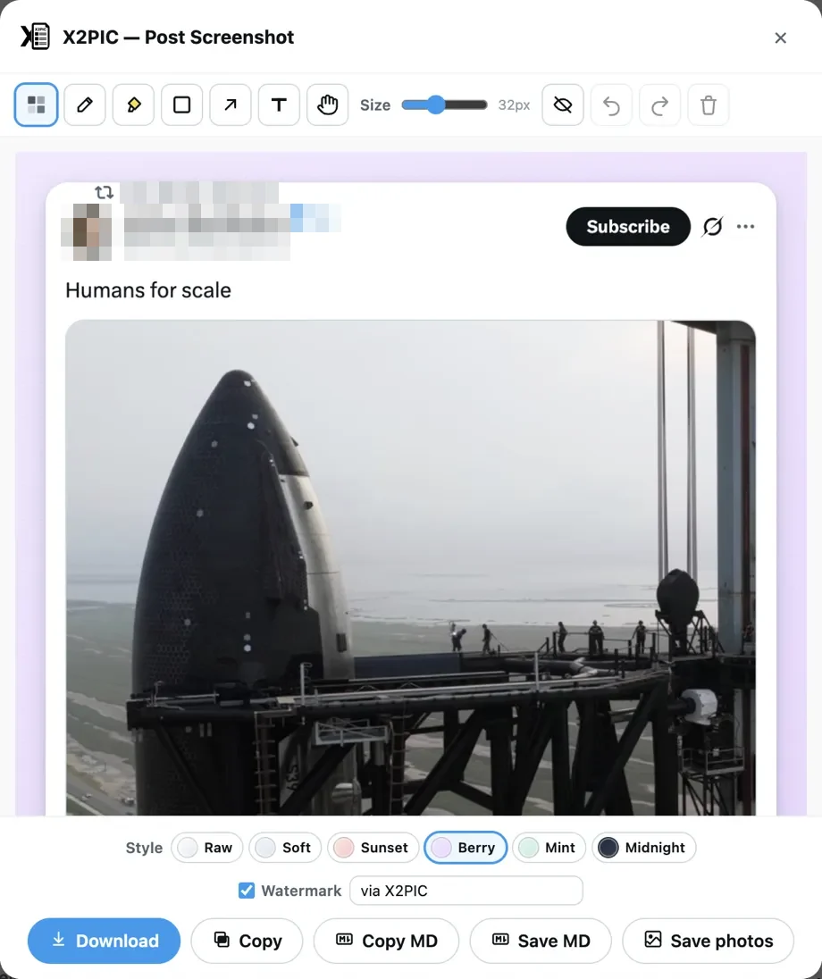 X2PIC pick mode with the selected post highlighted, ready to capture